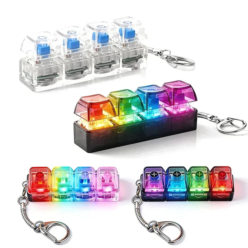 4-Button Fingertip Keyboard Transparent RGB Keycap Clicky Mechanical LED Keycap Keychain Tactile Fidget Toy Stress Relief Gift