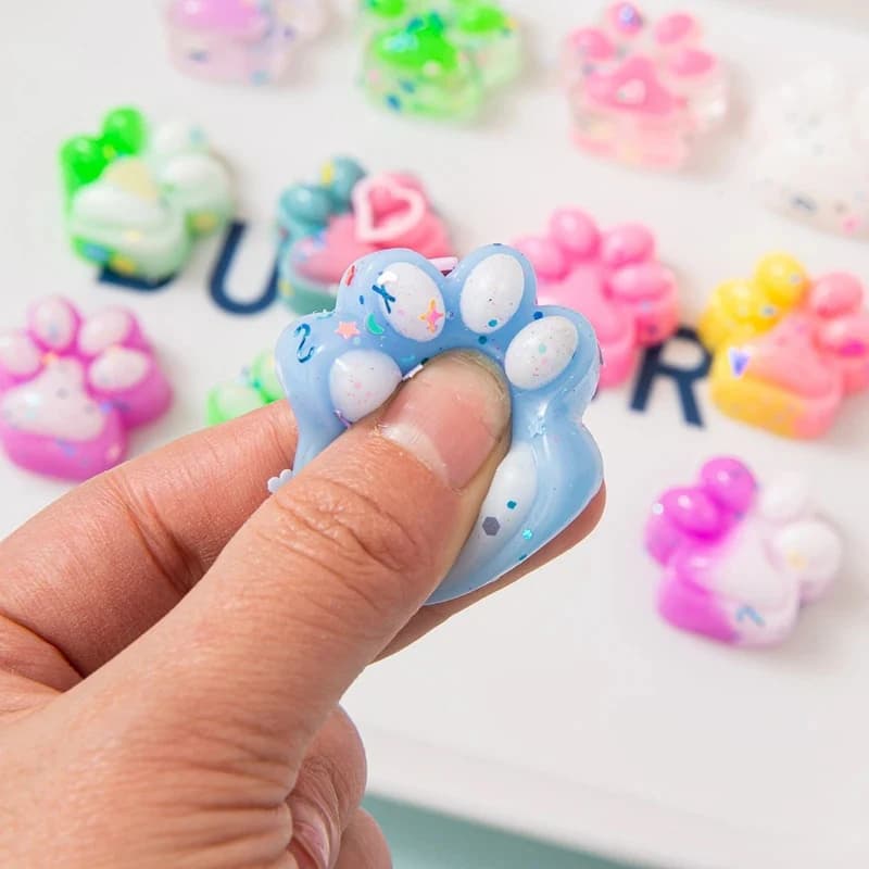 10Pcs Mini Cute Cat Claw Squishy Fidget Toys Plush Stress Relief Pinch Toys for Halloween Christmas Party Favors Goodie Bag