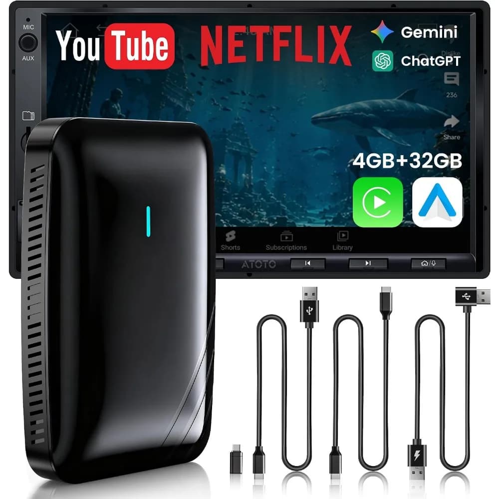 CarPlay/Android Auto Adapter, Netflix/YouTube/TikTok/TF Card, In-Car Entertainment & GPS, Dual Bluetooth