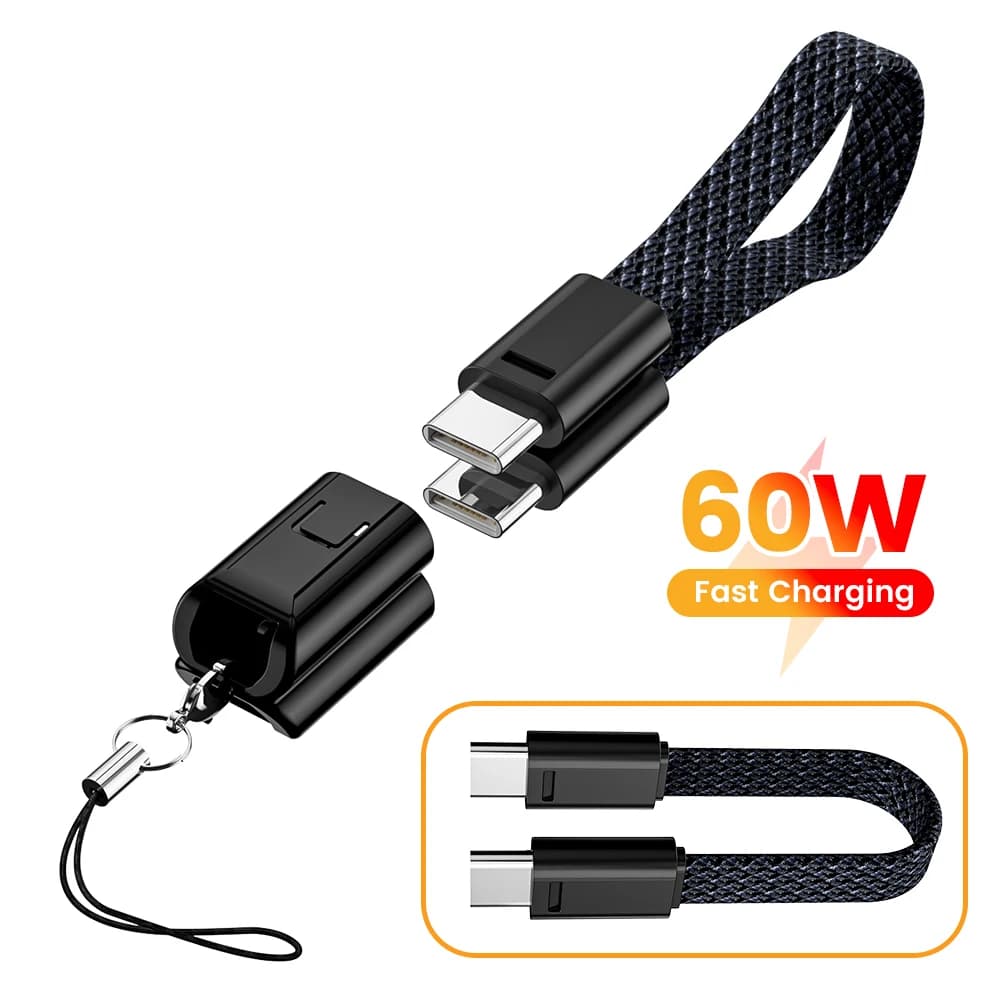 60W Type C to USB C Fast Charging Short Date Cable For Iphone15 16 Xiaomi Samsung Huawei With Portable Keychain Power Bank Cable