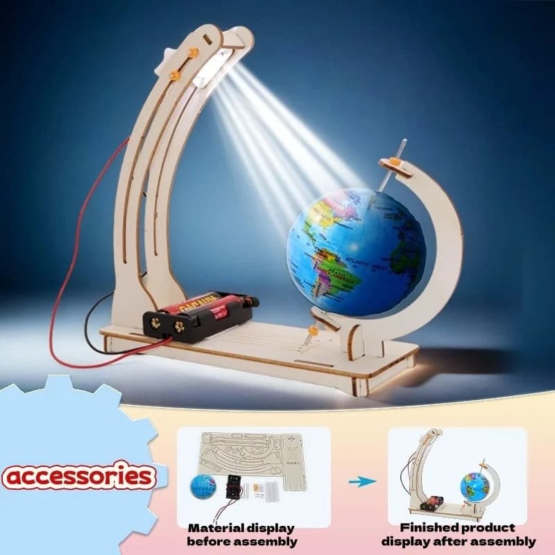 DIY STEM Earth Model Day Night Cycle Educational Globe Toy Wooden Handmade Toy Science Kit for Kids Classroom Physics Learning