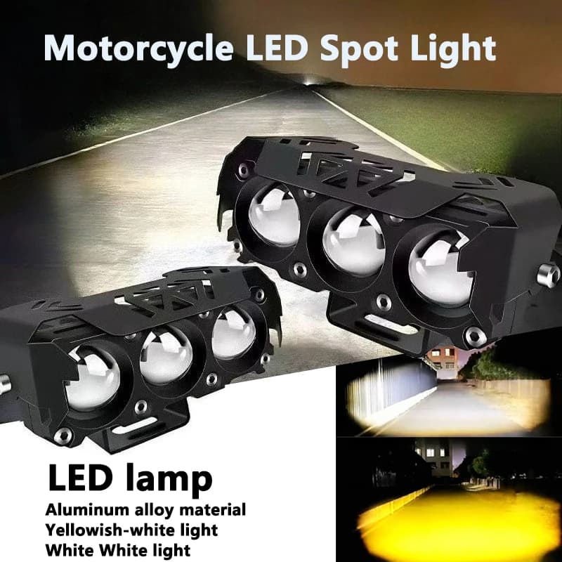 Motorcycle LED Spot Light Dual Color Hi/Low Beam Fog Lamps for Car Trucks SUV UTV 12V 24VMini Lens Headlight Driving Light