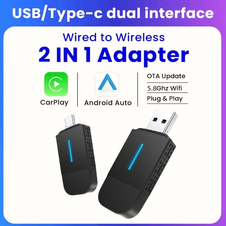 ANYFAR Dual Interface Wireless CarPlay Android Auto Wireless USB TYPE-C Adapter Smart Mini Box Plug Fast Connect Universal