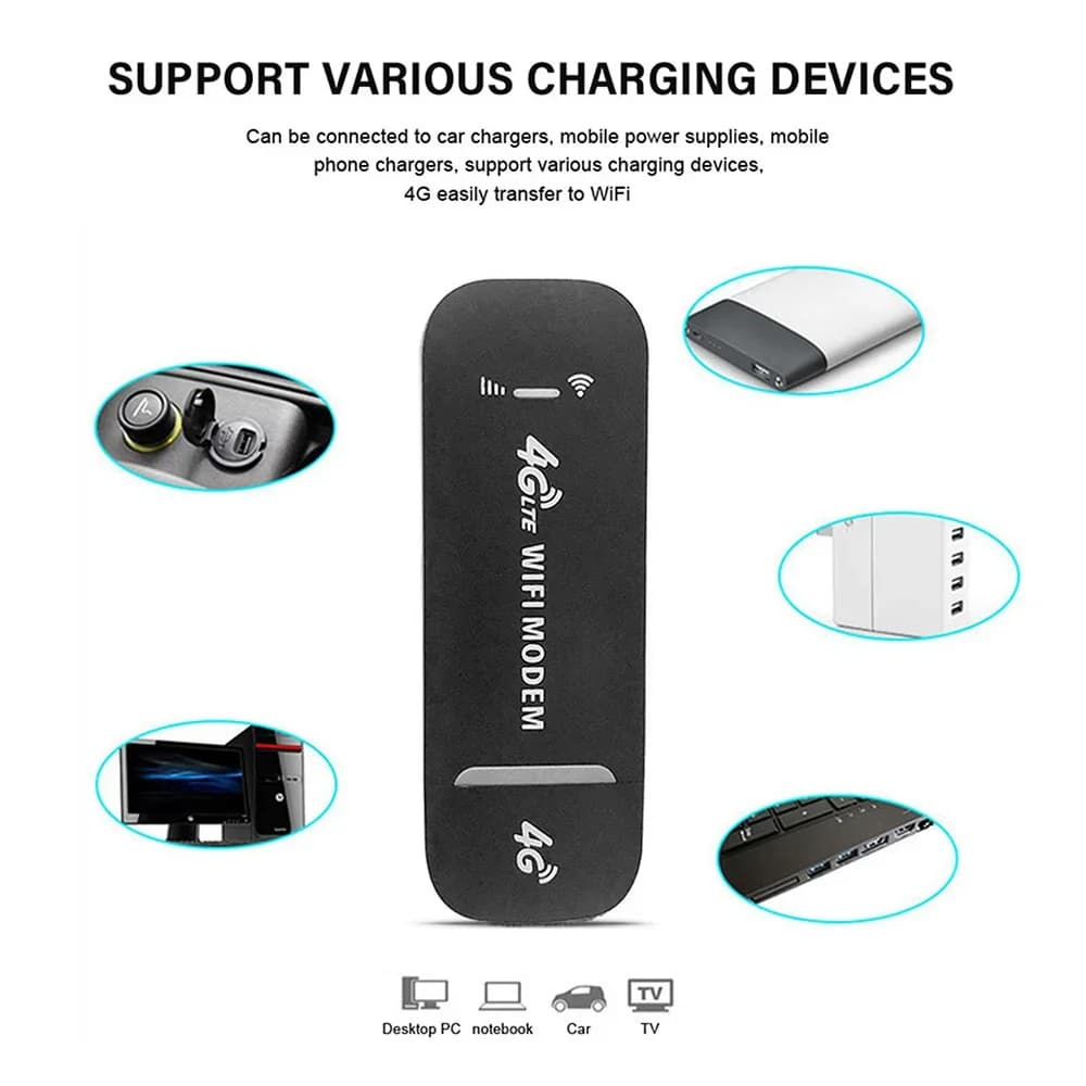 4G LTE Wireless USB Dongle 150Mbps Mobile Broadband Modem Stick 4G SIM Card Hotspot Router for Home Office Wireless WiFi Adapter