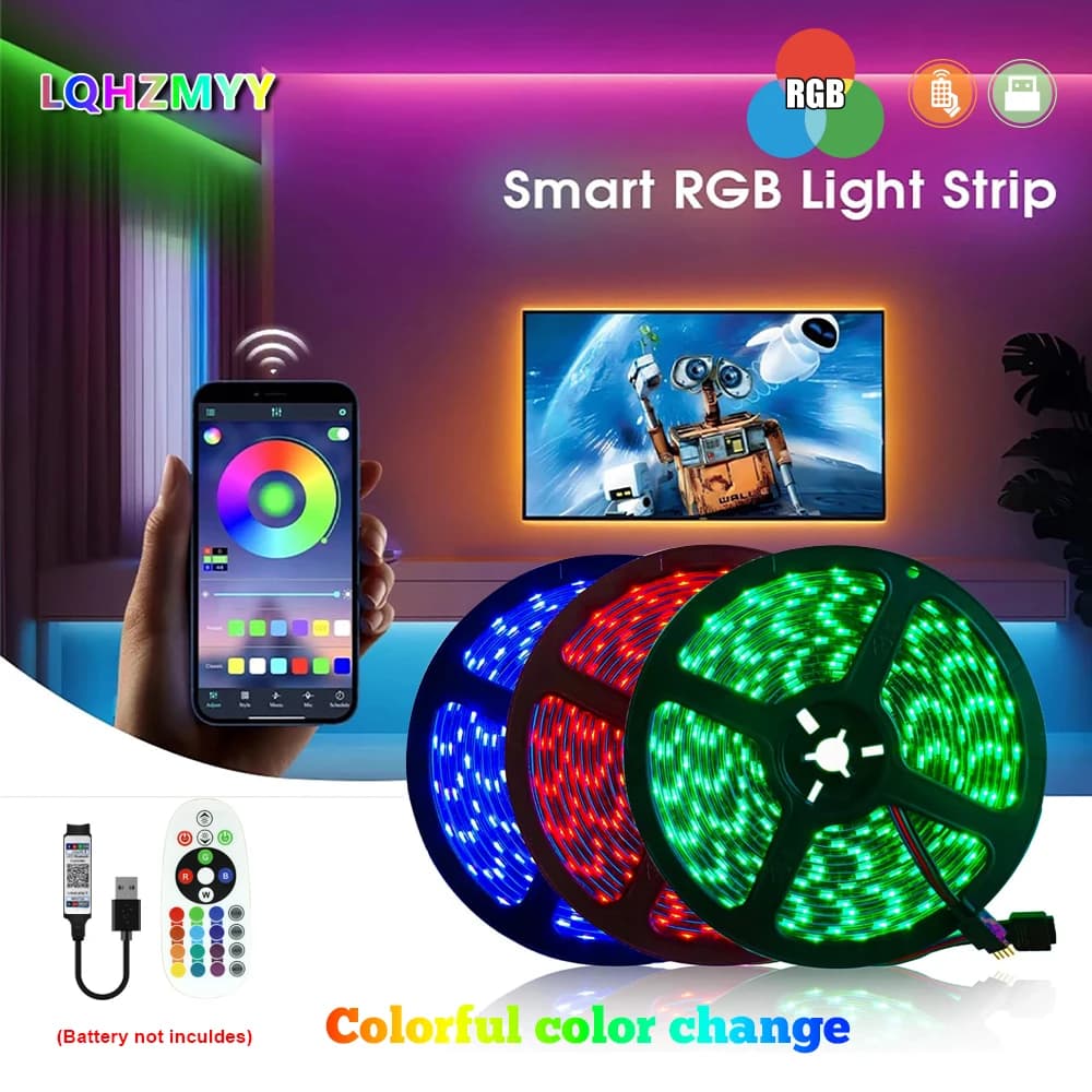 1 Roll of Low Voltage 5V Color-Changing Rgb 5050 Led Light Strip with USB Interface, 24-Key Bluetooth Remote Control, App Control, Sound-Activated Controller, Led Light Strip, Flexible and Adhesive, Suitable for Tv, Co