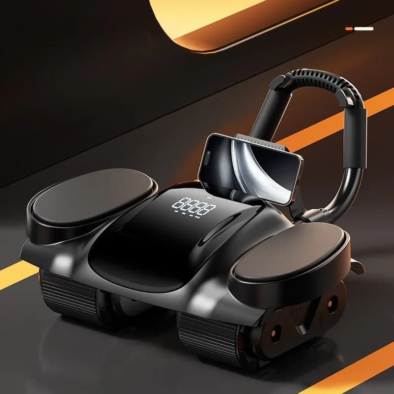 Four-Wheel Ab Roller with Smart Large Screen Digital Display Automatic Rebound Non-Slip Abdominal Muscle Fitness Device