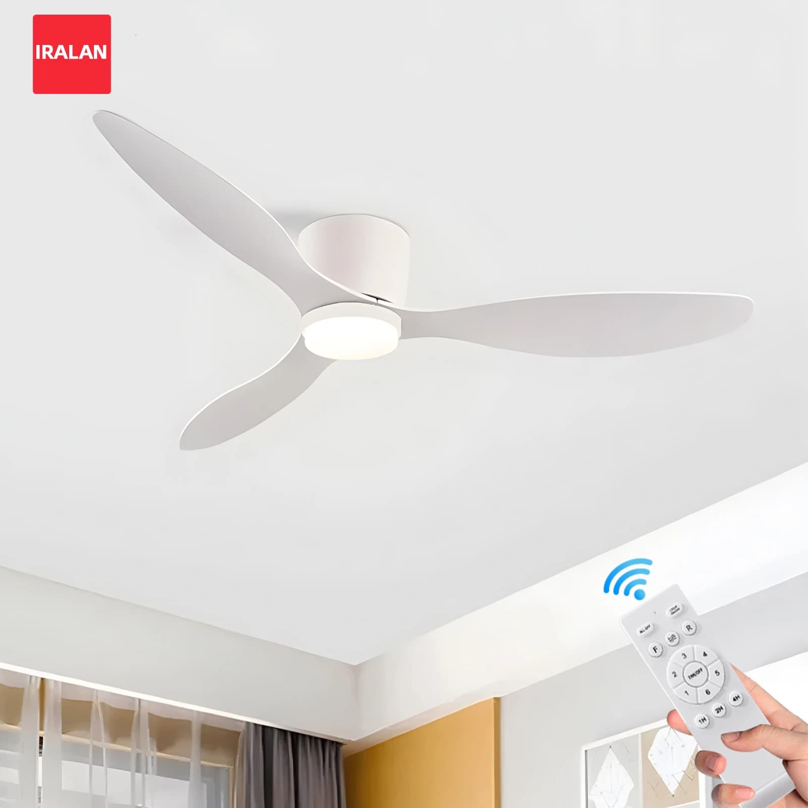 IRALAN Ceiling Fan With Light 6-speed choice Reversible DC motor 3CCT with remote control Whisper Easy Install black/White/Wood