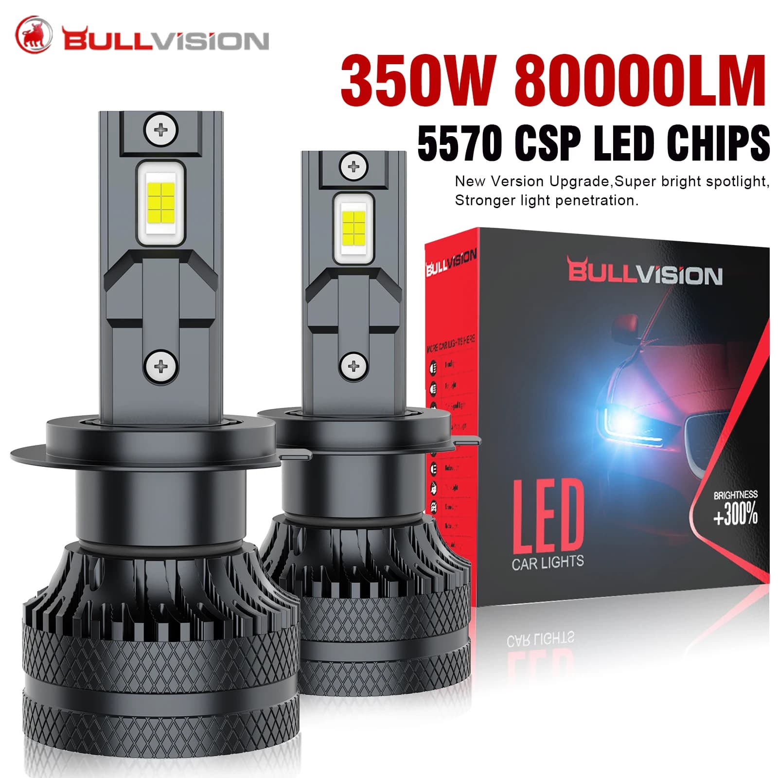 80000LM 2PCS Car Lights H7 H4 H1 H8 H9 H11 9006 9005 9012 Super Bright LED Headlights High Low Beam Fog Lights 6000K White 12V