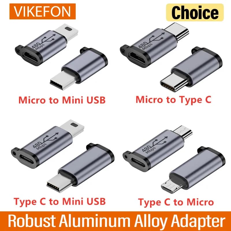 VIKEFON Type C Female to Micro USB/Type Female to Mini USB/Micro USB Female to Type C/Micro USB Female to Mini USB Plug Adapter