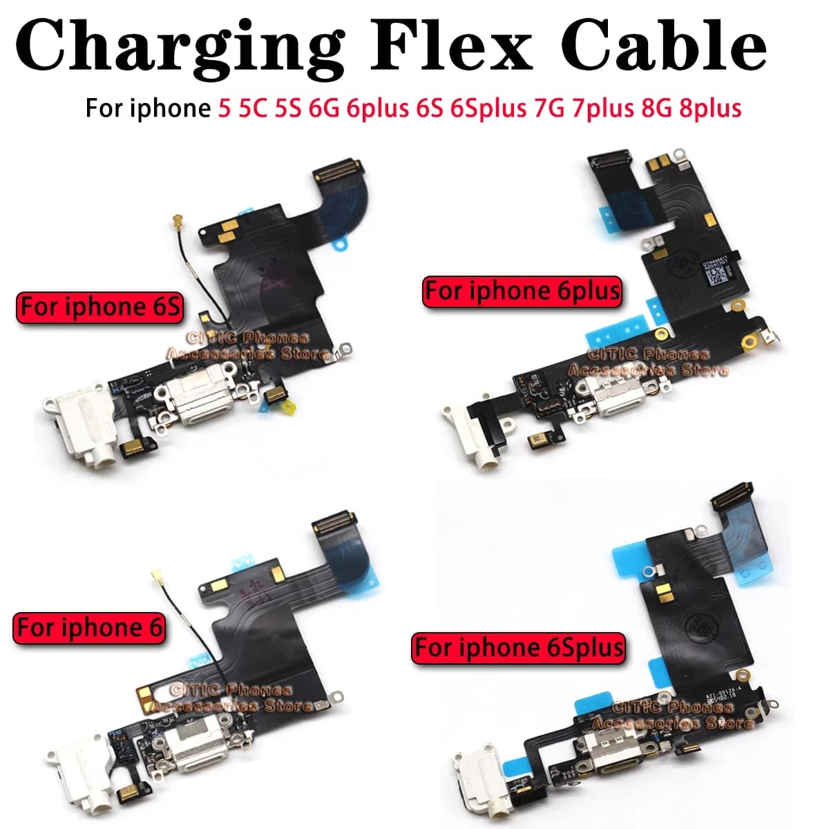 5pcs For iPhone 6 6S 7 8 Plus 5 S/C Charger Charging USB Port Dock Connector Flex Cable With Microphone And Headphone Audio Jack