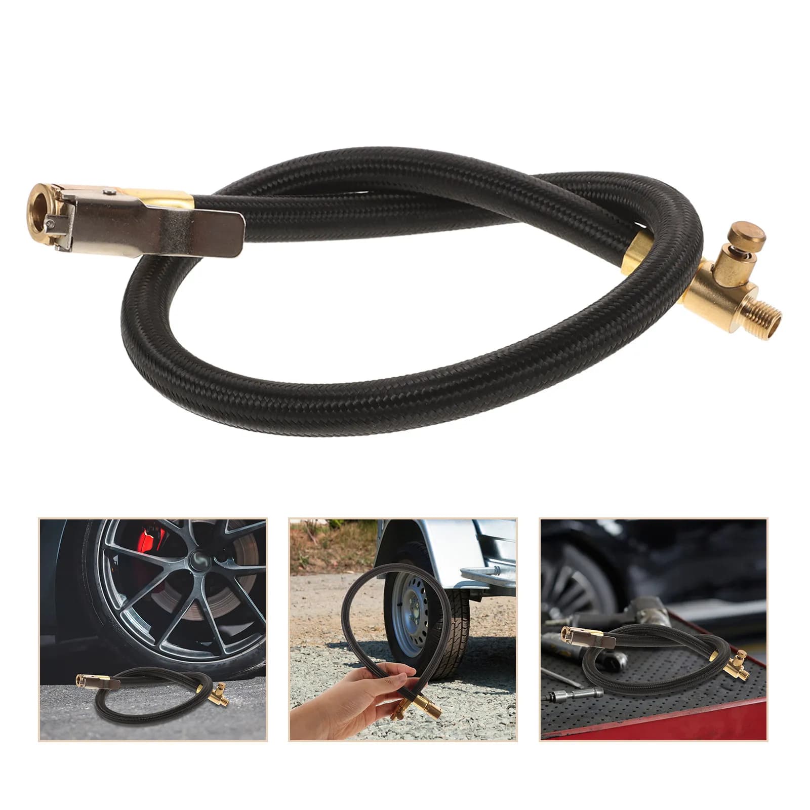 Tire Inflator Extension Hose Compact Lightweight Car Inflation Pump Pipe for Auto Motorcycle Bike Air Compressor Quick Adapter