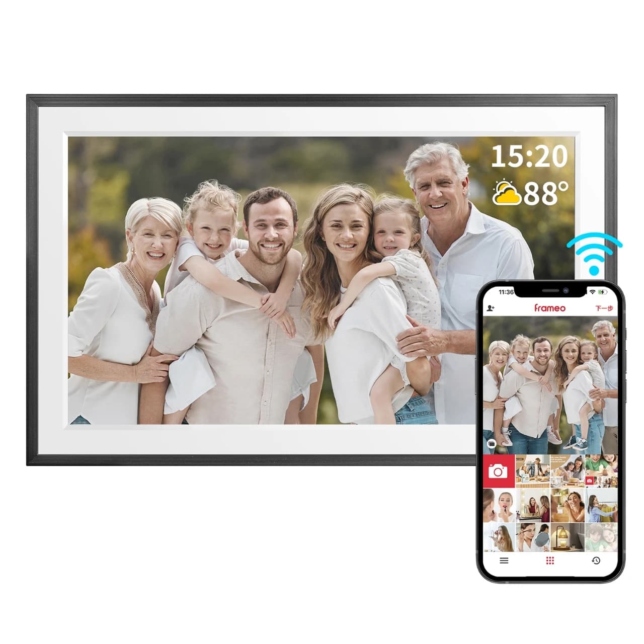 32GB 15.6" Frameo Digital Picture Frame WiFi, Large Electronic Photo Frames 1920 x 1080 IPS FHD Touch Screen, Send Photos from Y