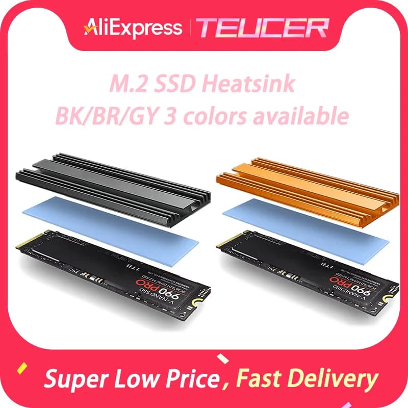 TEUCER M2 2280 Solid State Hard Disk Aluminum Radiator M.2 SSD Heatsink with Thermal Silicone Pad For PS5/PC/Laptop Cooling