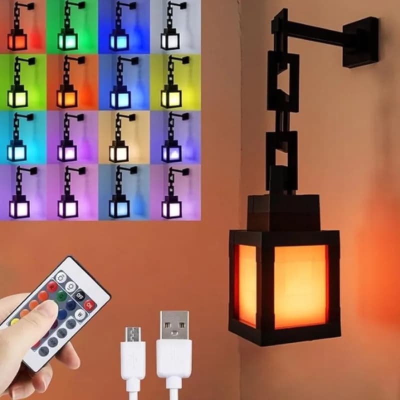 Pixel Lantern Night Light - 16 Color Changing LED Mood Light with Remote Control, Desk & Wall Mountable for Bedroom Decor Gift