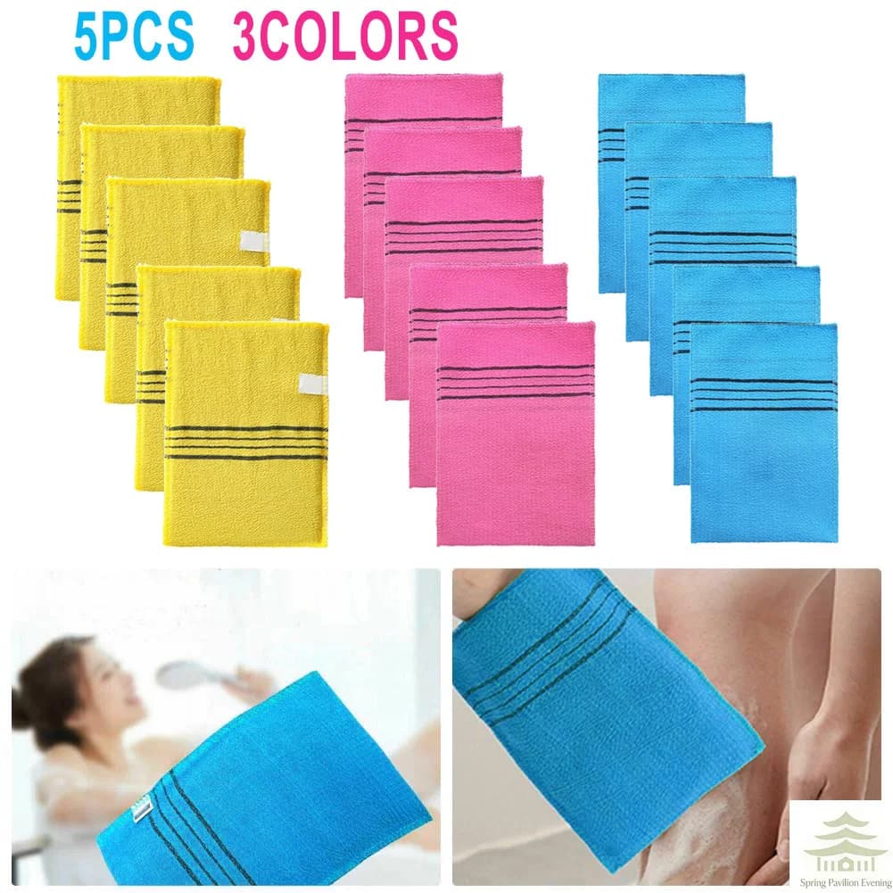 5Pcs Exfoliating Bath Pad Towels Set Korean Italy Asian Exfoliating Bath Washcloth Body Scrub Shower Soft Polyester Cotton