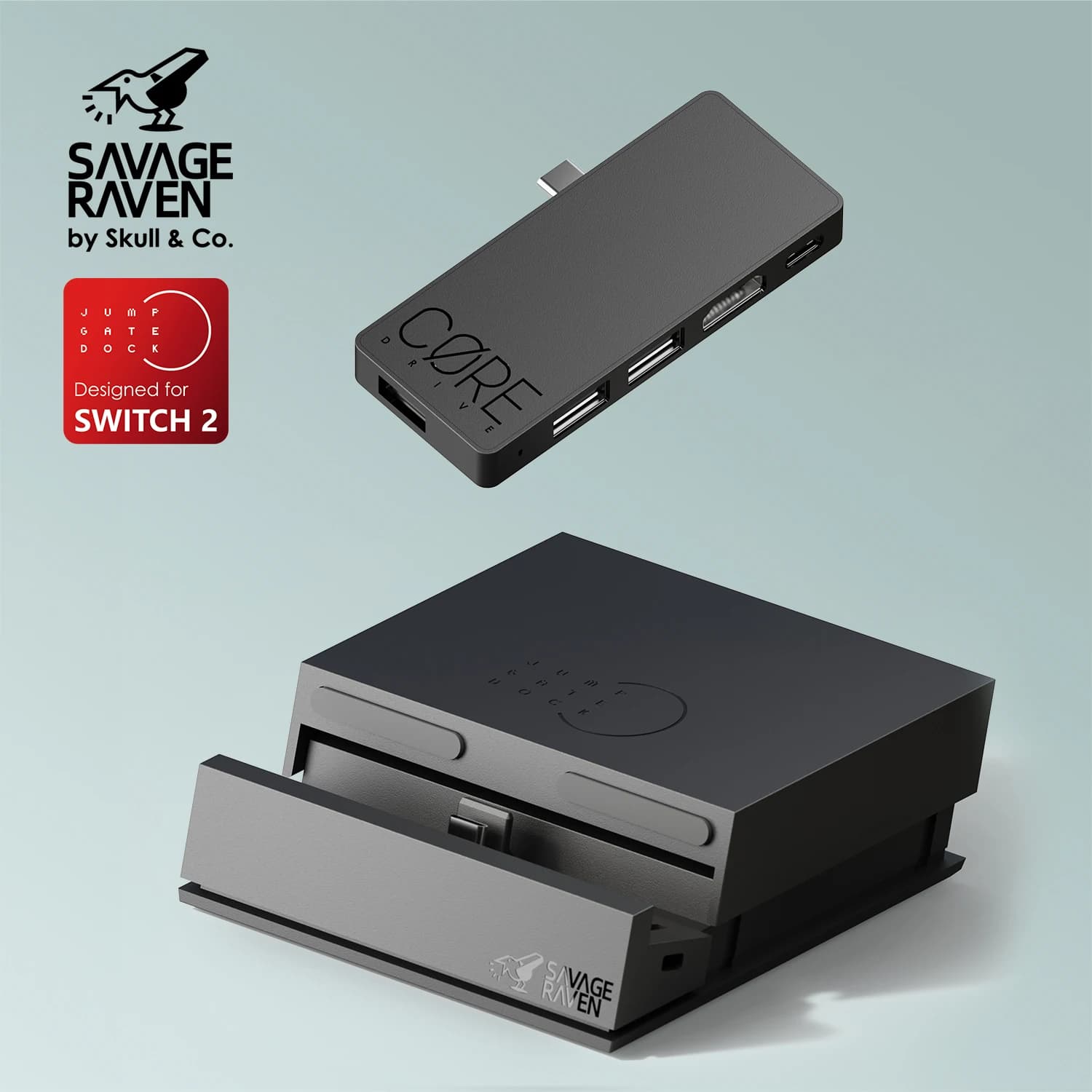 Savage Raven by Skull & Co. Jumpgate Dock USB C Hub Portable Stand Docking Station for Nintendo Switch 2 and OLED