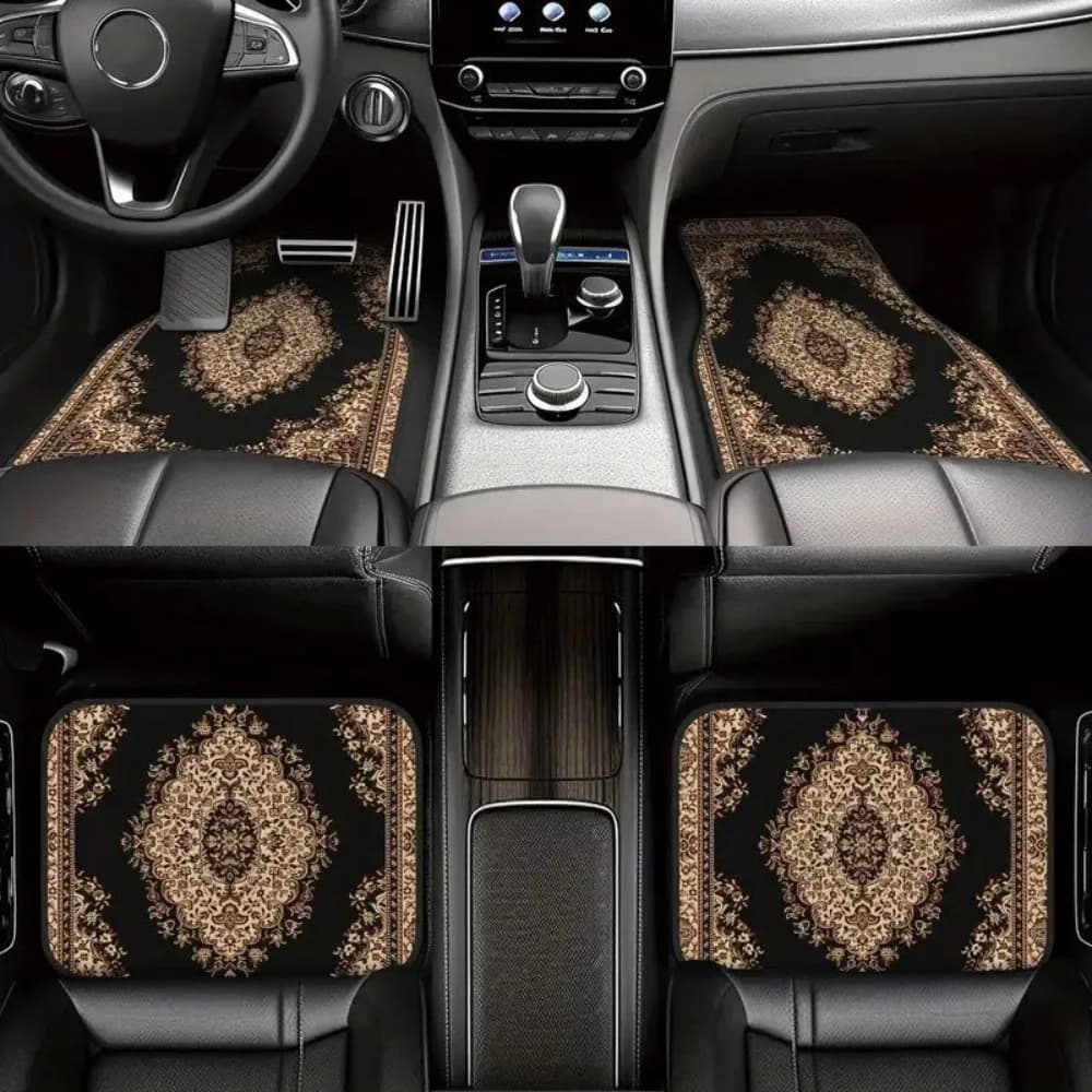 4Pcs Bohemian Car Floor Mats Anti-slip Heavy Duty Persian Carpet Dirty Resistant Car Decoration Car Floor Protector Rugs