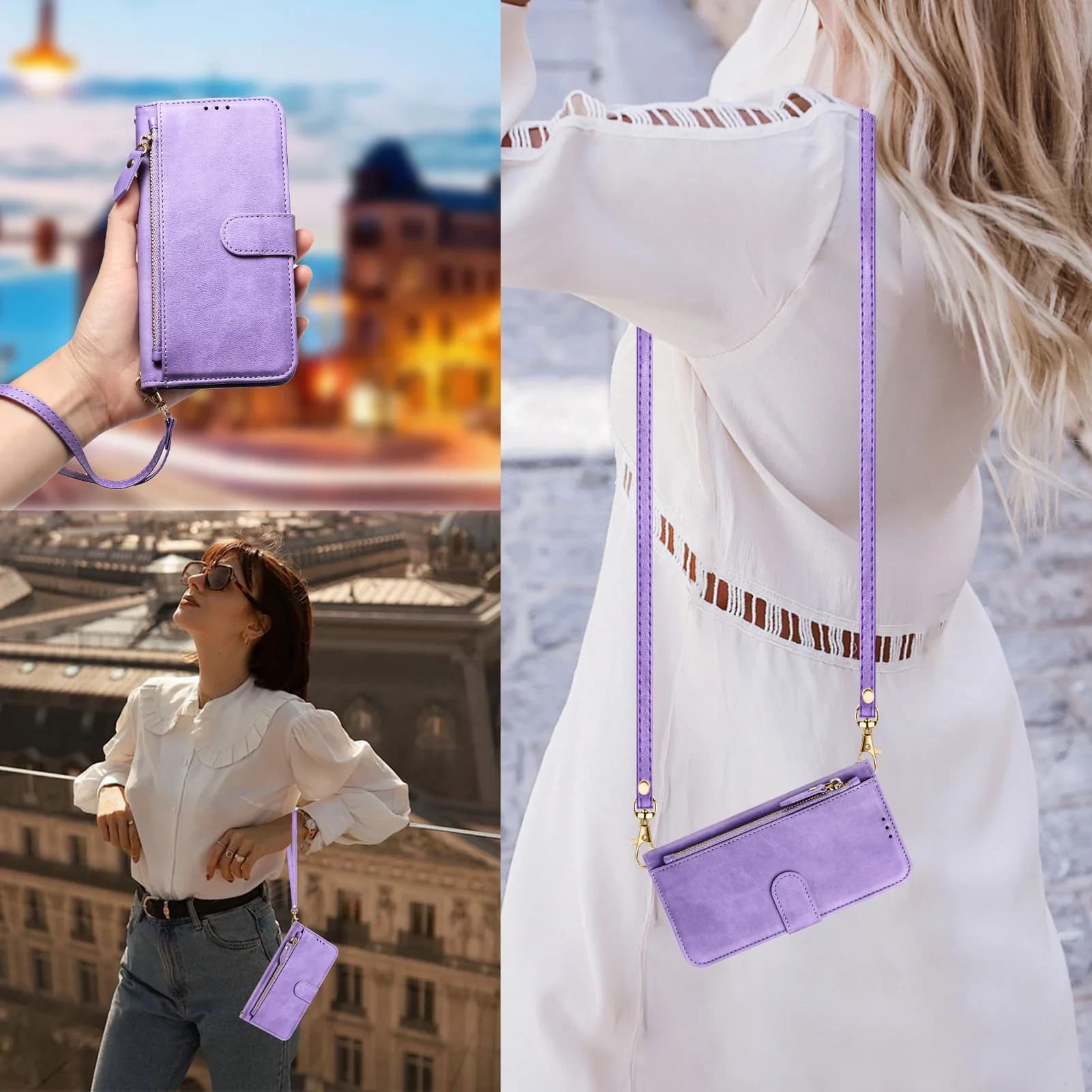 Leather Wallet Case For POCO X7 Pro 5G X6 M6 M7Pro F6 F7 X6NEO Crossbody Zipper Cards Solt Long Lanyard Strap Bag Flip Cover