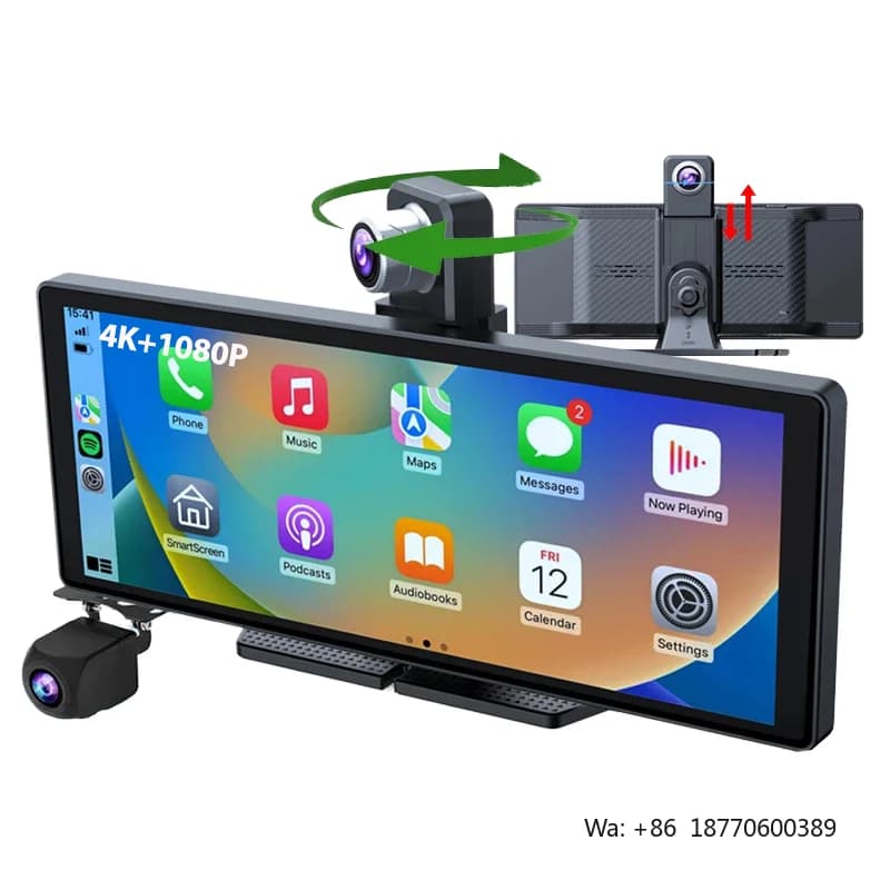 Carplay DashCam Dash Cam Front and Rear 4k Night Vision Car Dvr Dash Cam Car Wireless CarPlay Screen FM Camera