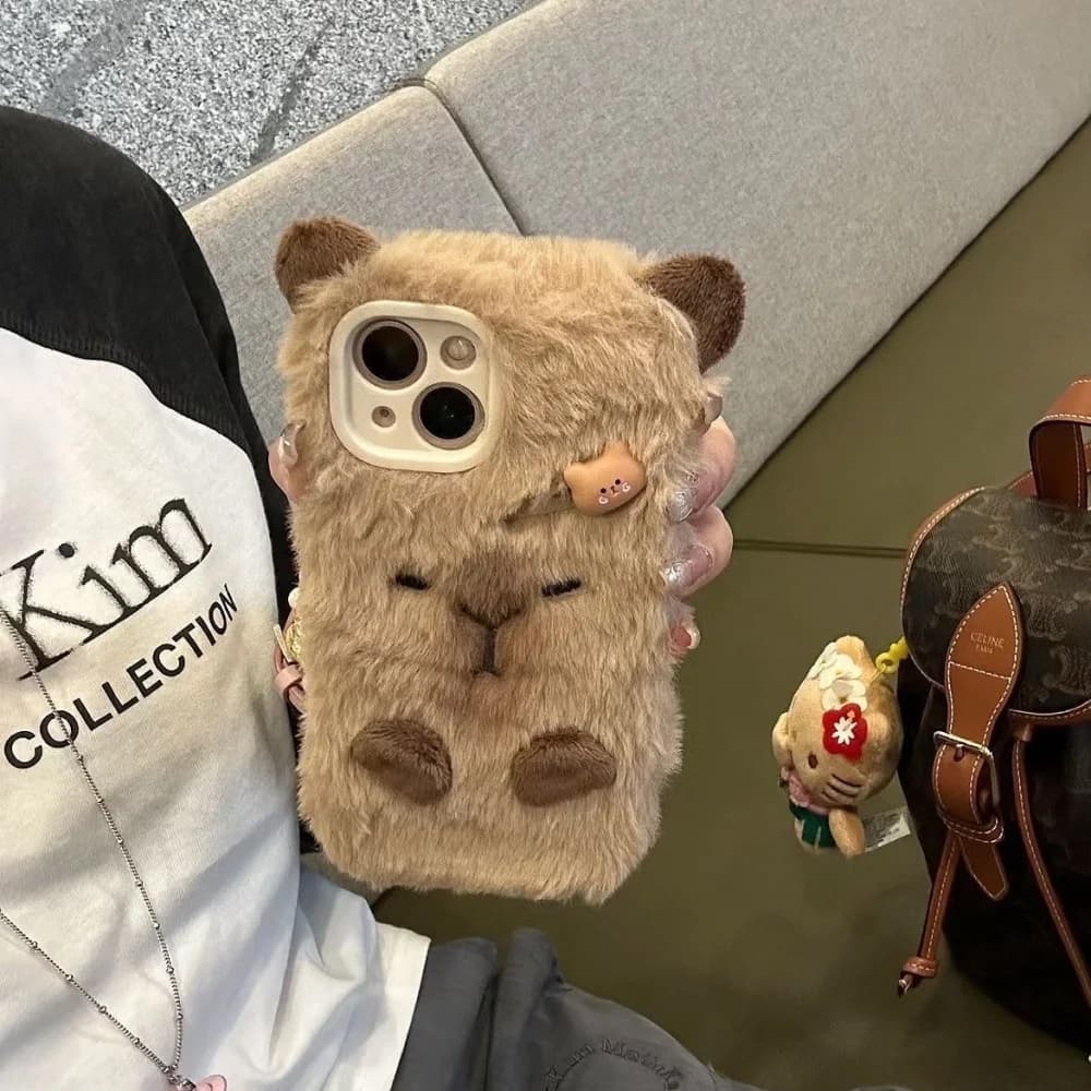 Luxury Capybara Fluffy Fur Phone Case Protection for IPhone17 Air 16 Pro Max 15 14 13 12 11 Lovely Plush Velvety Shell
