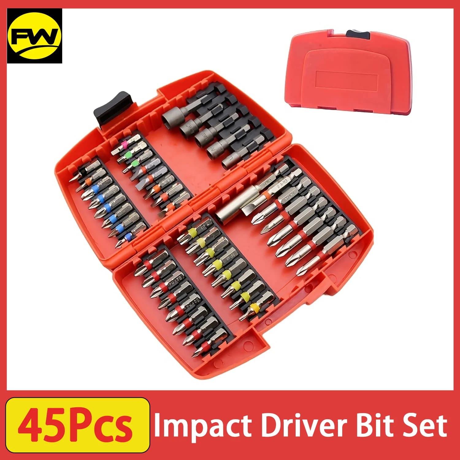 45pcs Impact Driver Bit Set, S2 Steel Alloy, Magnetic Nut Driver, Slotted, Phillips, Torx for Metal, Wood, Plastic,Tile, Drywall