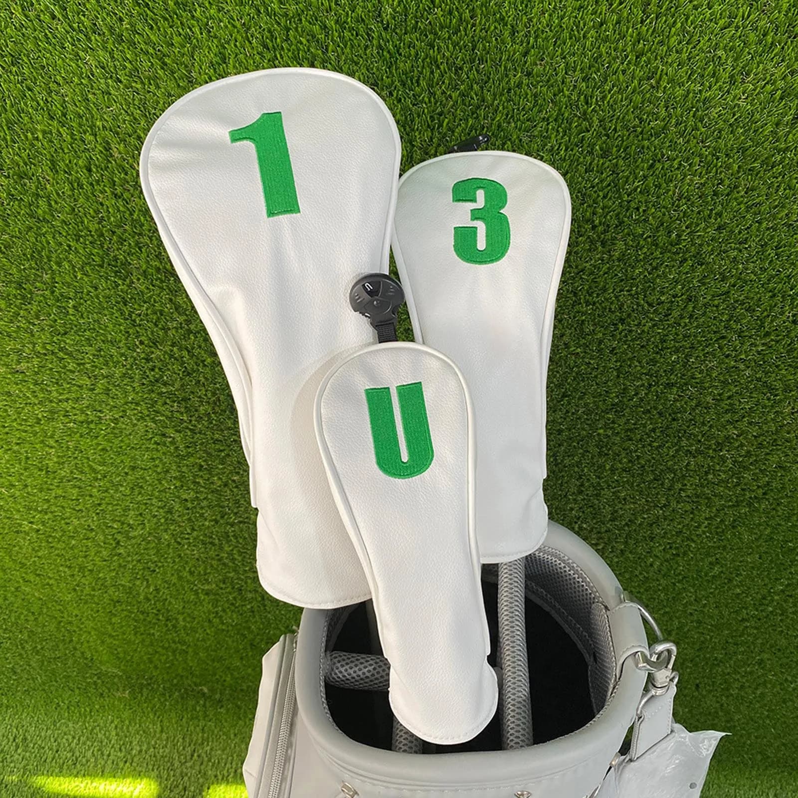 Number Embroidery Golf Headcover Elastic Bands Water Resistant Leather Club Head Cover with Soft Lining  Drivers Fairway UT