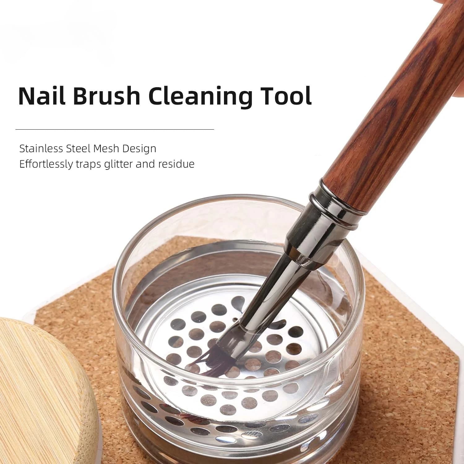 Nail Brush Cleaner Cup Wash Pen Brush Cup with Stainless Steel Mesh Base Nail Drill Bits Cleaning Container Crystal Glass Cup