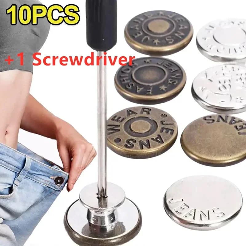 Vintage Metal Buttons for Jeans, Shrink Waist Size, Easy to Install, Detachable and Reusable, Denim Jacket Decoration, 10 PCs