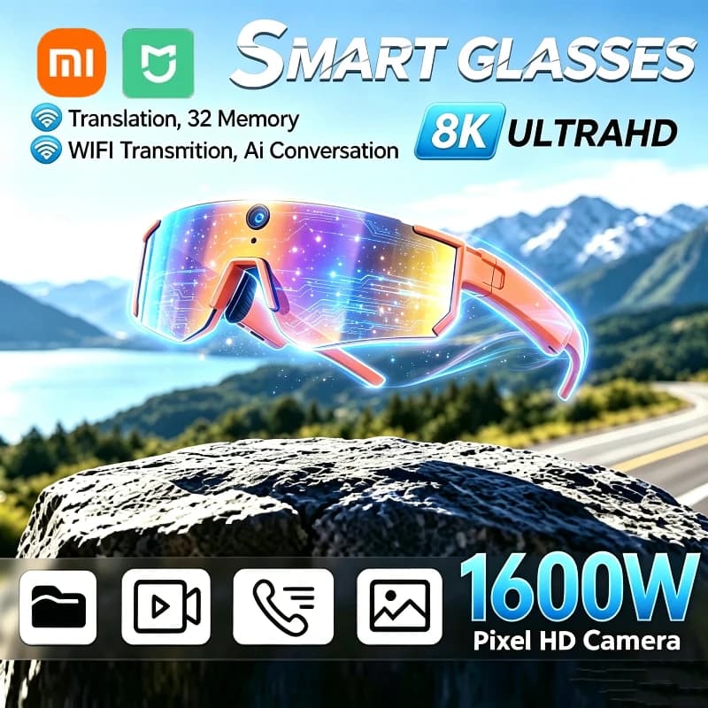 AI Smart Glasses1080P Camera 8MP Anti-shake Cycling Video&Photo Sport Sunglasses ChatGPT DualMic 32GB Windproof Goggles 2026