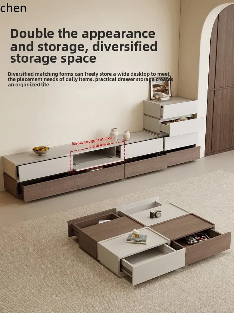 W5.19 solid wood floor-to-ceiling TV cabinet, living room small apartment combination coffee table storage locker