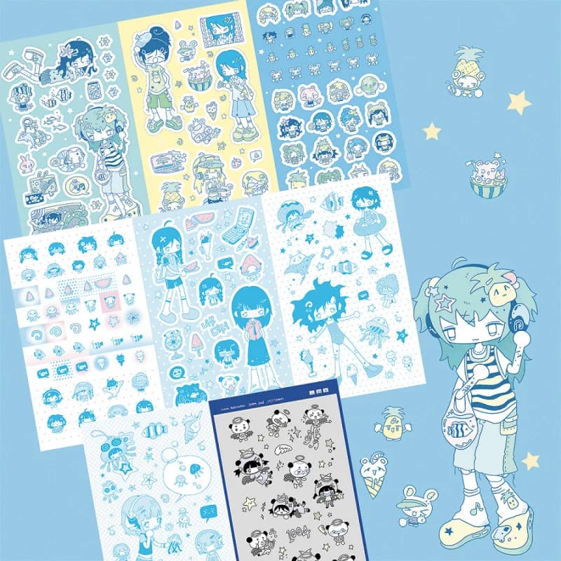 Korea Cute Summer Retro Girl Character Stickers Hand Account Phone Case Notebook Diary Planner Scrapbook DIY Decorative Stickers