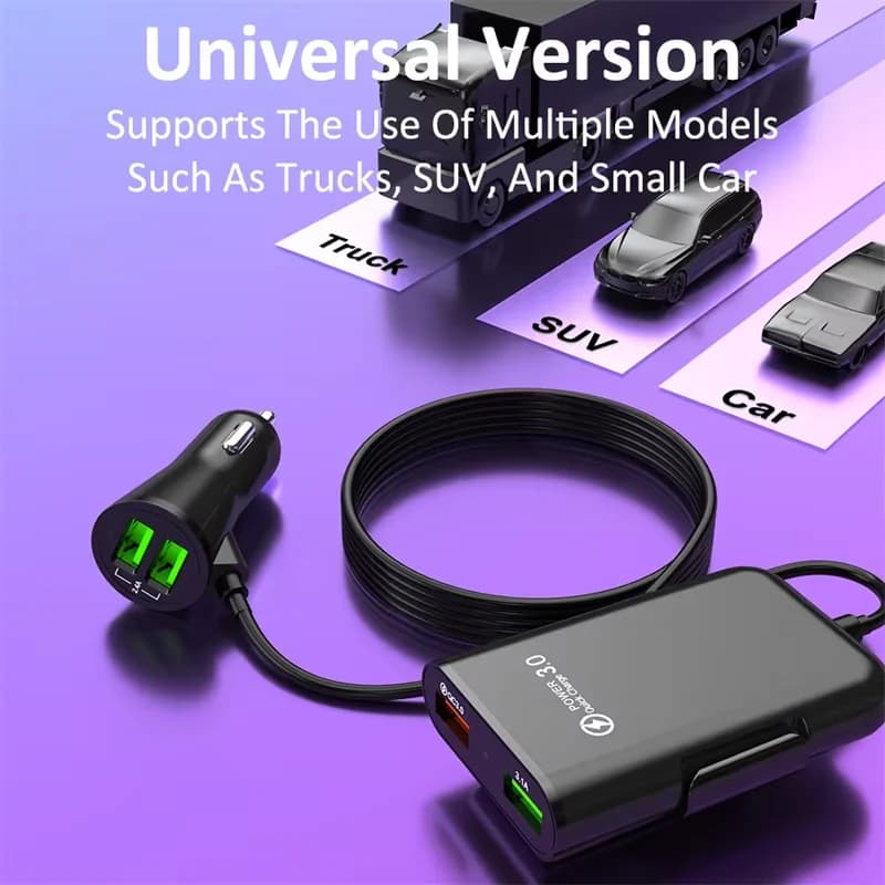 40W 4 Port USB Car Charger QC3.0 Fast Charging Extension Cable Multi Port Universal 12V 24V Adapter For iPhone Android Dash Cam