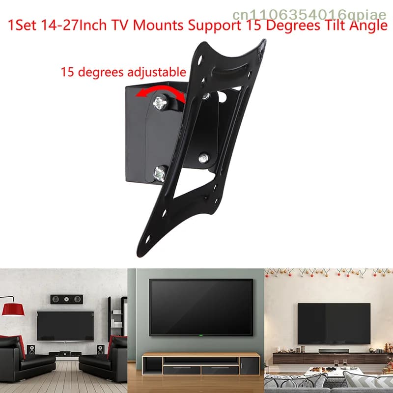 1 Set 14-27Inch TV Mounts LCD LED Monitor Wall Mount Bracket Fixed Flat Panel TV Frame Support 15 Degrees Tilt Angle W/Screw