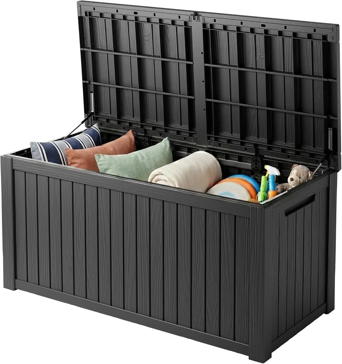 200 Gallon Outdoor Storage Box, Waterproof & UV-Resistant Resin Deck Box with Lockable Lid, Black