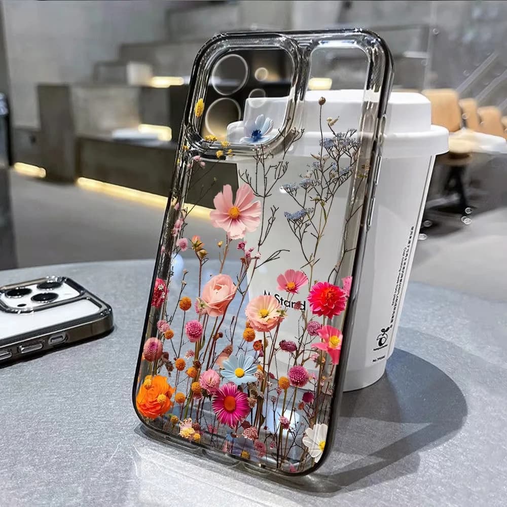 Flower Phone Case For iPhone 17 16 18 13 11 14 12 15 Pro Max Air 16e 7 Plus SE Shockproof Transparent Cover Silicone Soft Funda