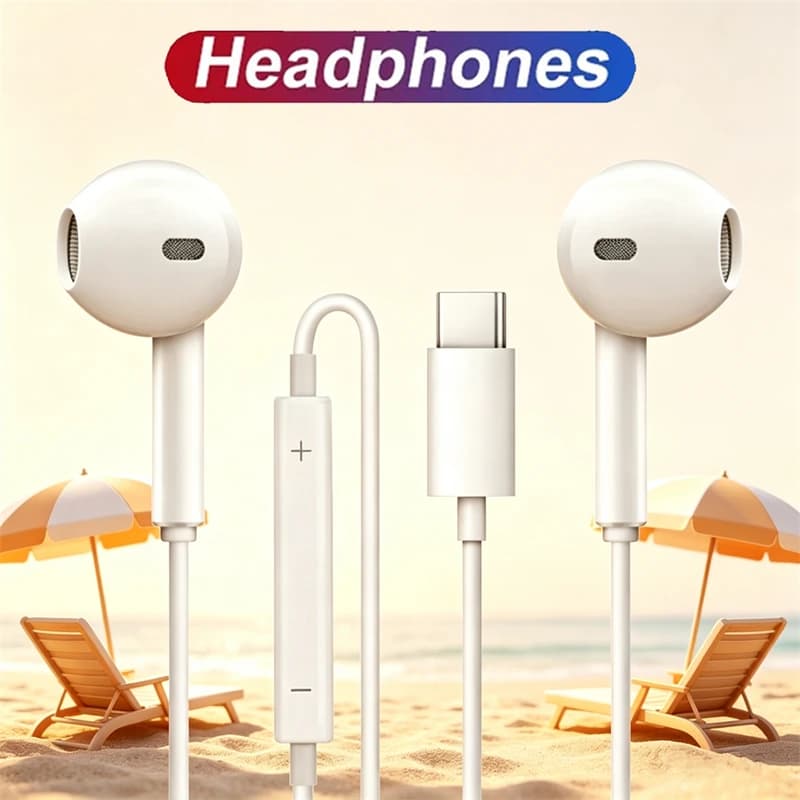 Wired Original Headphones 3.5mm in Type-C In-Ear Earphone Noise Cancellation HiFi Stereo Sports Gaming Music Headphones