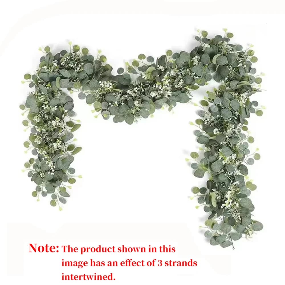 1pc Artificial Eucalyptus Leaves Greenery Garland Faux Plant Spring Vines with White Flowers Berries for Wedding Home Party Deco