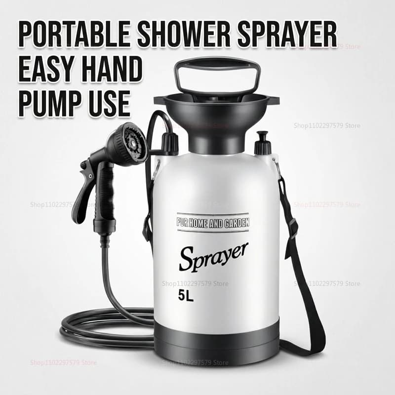 Portable Camping Shower 5L Manual Pump Water System Outdoor Shower with 1.5 Meter Hose Perfect for Hiking Beach Backpacking