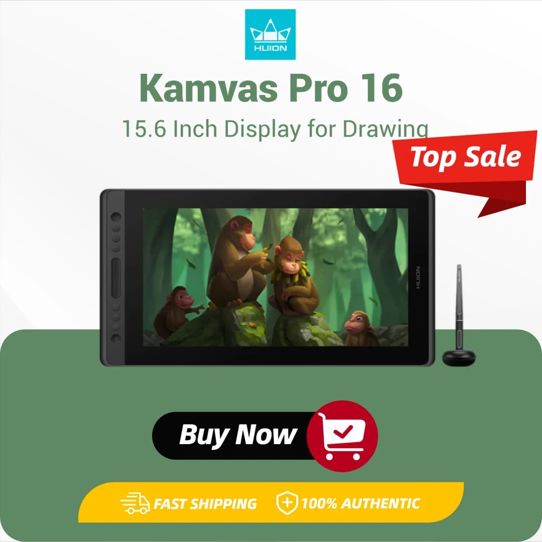 HUION Kamvas Pro 16 Graphics Tablet Display 120%sRGB Drawing Pen Tablet Monitor 8192 Levels Tilt Function Stylus Shortcut Keys