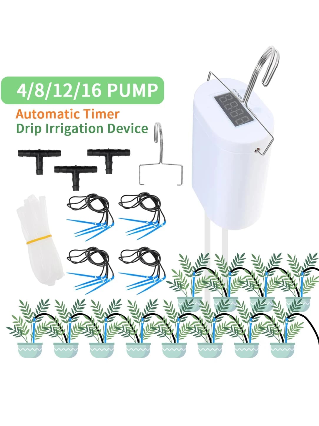 Automatic Plant Flower Watering Pump Home Sprinkler Drip Irrigation Device 2/4/8/16 Heads Pump Timer System Kit Garden Tool