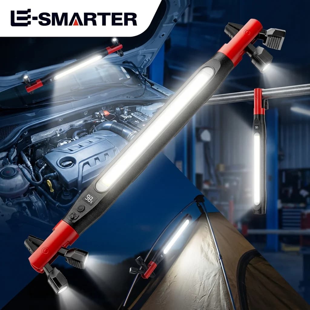 High Lumen Rechargeable LED Work Light for Car Emergency Repair, Powerful Magnetic Flashlight with Hooks and Magnetic Base