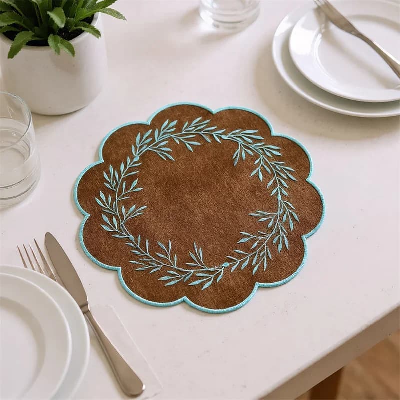 Floral Shape Linen Dinner Desk Mat Heat Insulation Table Mat Home Kitchen Mats Desktop Decoration Placemats