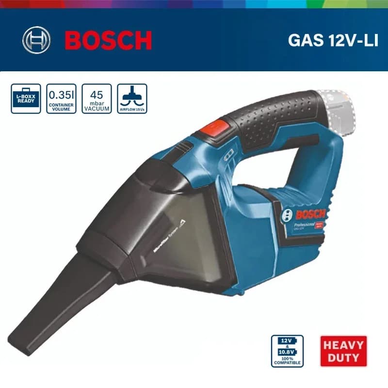 Bosch GAS 12V-LI Professional Vacuum, Lightweight & Ergonomic, One-Hand Operation for Workshop & Car Cleaning