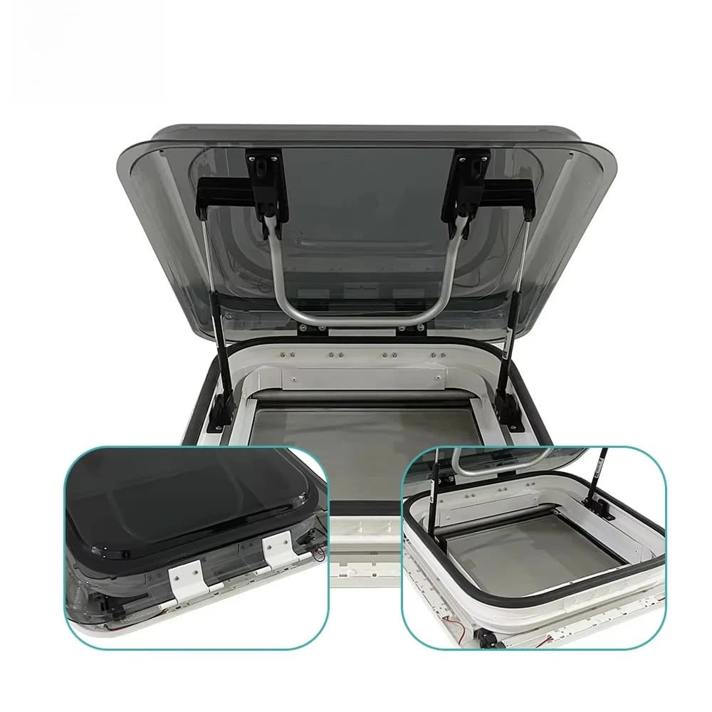 RV Roof Window 700x500mm Manual Double Acrylic Sunroof 12V LED Pleated Curtain Insect Net for Camper