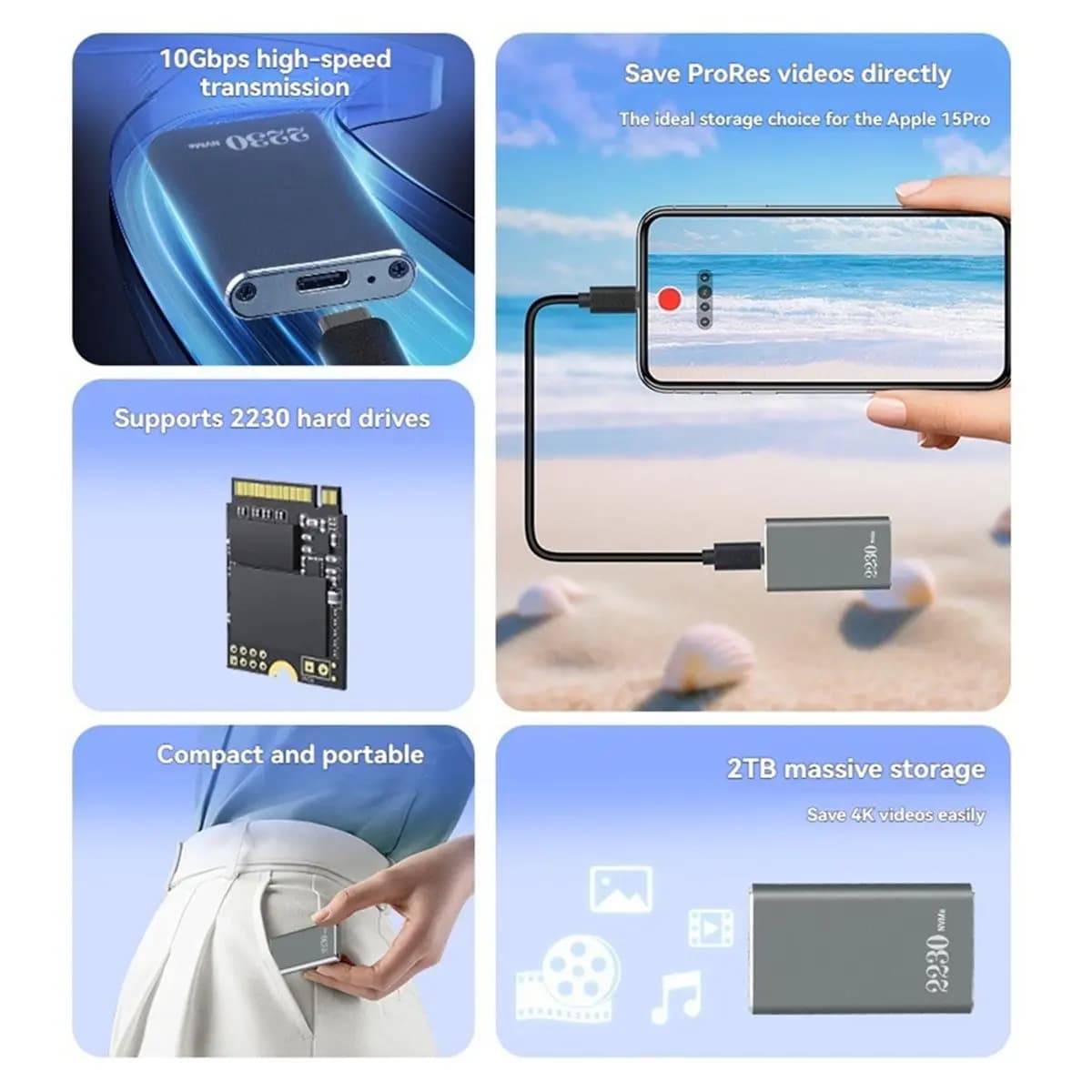 A40I M.2 NVMe SSD Enclosure - Aluminum Type C 3.2 Gen2 10Gbps SSD Case M.2 NVMe Portable External Storage Case for 2230 SSD