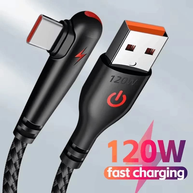 90 Degree Elbow USB Type C Cable 120W Fast Charging Phone Charger Data Cord For Samsung Xiaomi Huawei Quick Charge USB C Cable