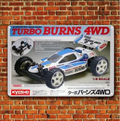 Metal Poster Vintage Rc Car Wall Deco Tin Sign Plaque Kyosho Turbo Burns Buggy  -aluminum
