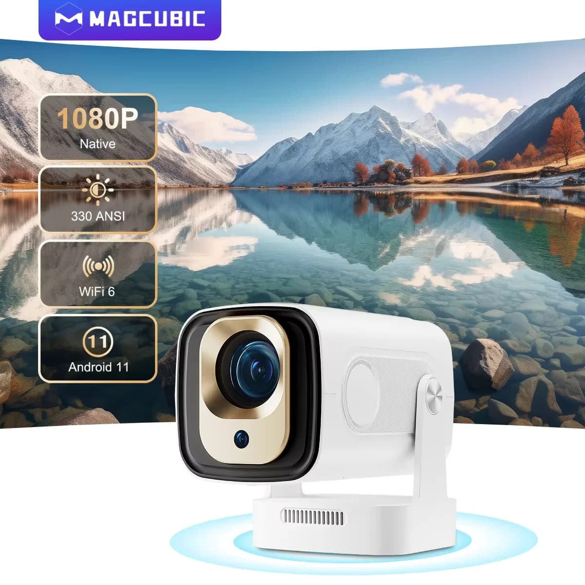 Magcubic Auto Focus 330 ANSI HY310 Projector 4K Supported 1080P Android 11 WiFi6 BT5.4 Air Mouse Voice Control Portable Home
