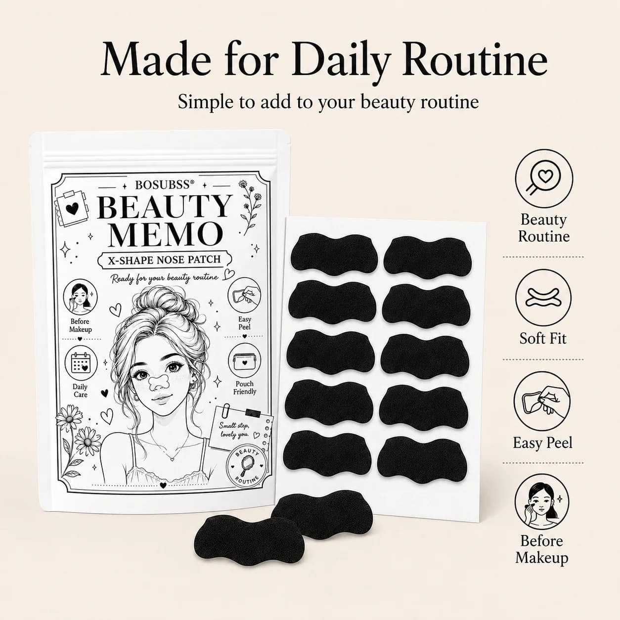 20/30Pcs Charcoal Nose Care Strips, Soft Fit Skin Routine Patch Set, Easy Home Use, Fresh Look, Travel Friendly