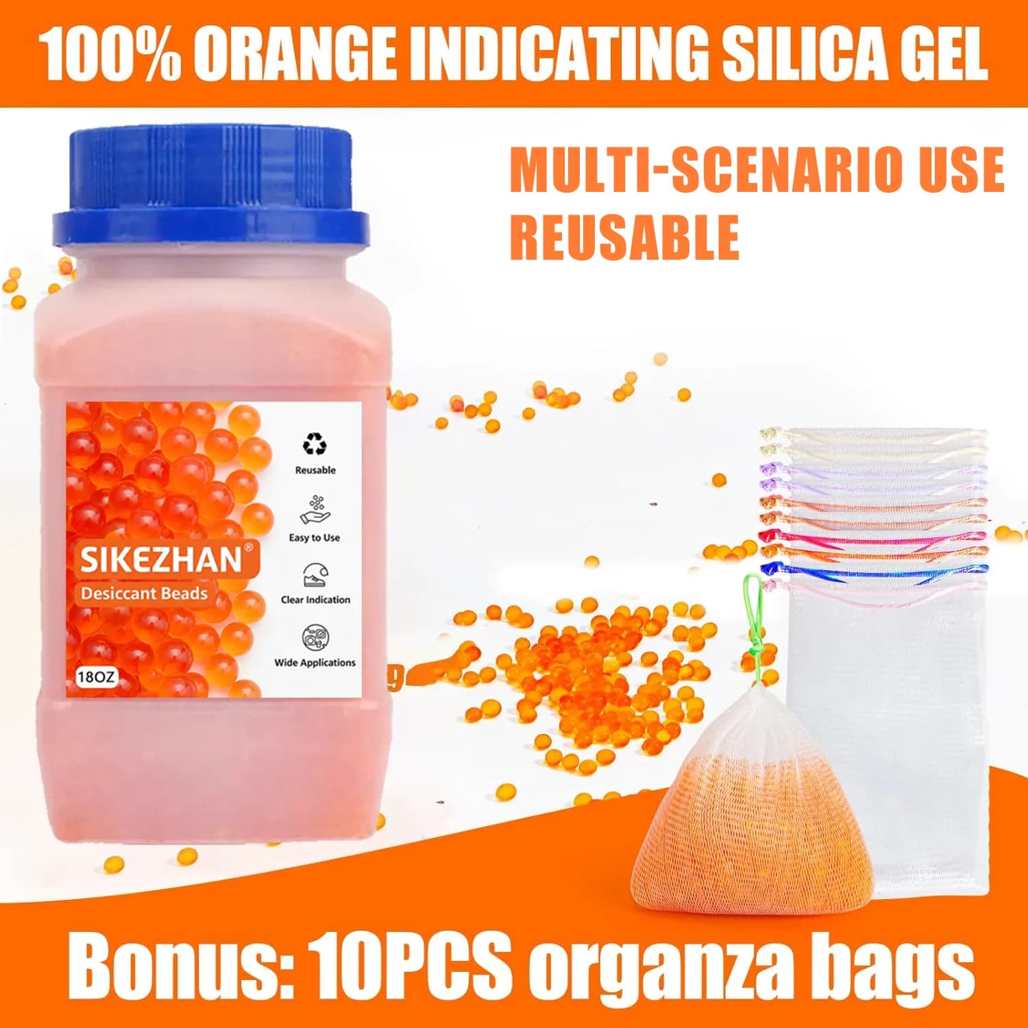 Blue/Orange Indicating Silica Gel Desiccant Beads，Reusable Moisture Absorber for Storage，Closets，Electronics，3D Printer Filament
